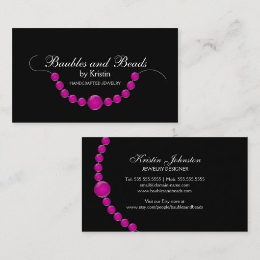 エレガントなジュエリーおよびビーズ 名刺 (正面/裏面)