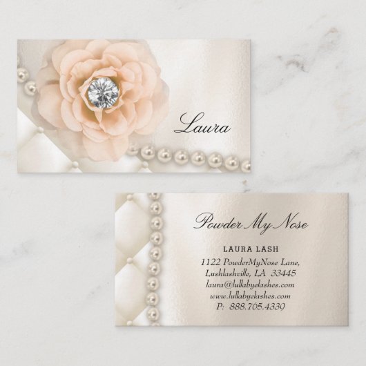 エレガントなジュエリーのウェディングプランナーのばら色のクリーム色の真珠 名刺 (正面/裏面)