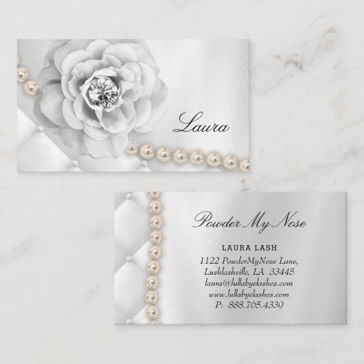 エレガントなジュエリーのウェディングプランナーのバラの白の真珠 名刺 (正面/裏面)