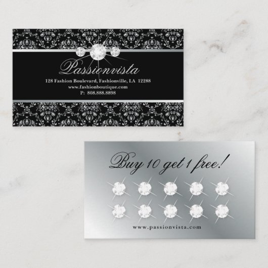 エレガントなジュエリーのダイヤモンドの銀製のダマスク織のロイヤリティ ロイヤリティカード (正面/裏面)