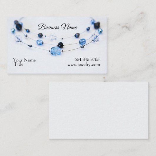エレガントなジュエリーデザイナー青のビーズ 名刺 (正面/裏面)
