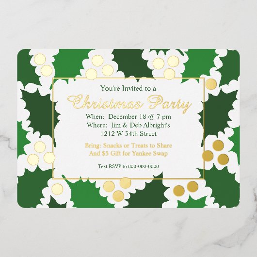 エレガントなジョリーホリーデイクリスマスパーティー 箔招待状 (正面)