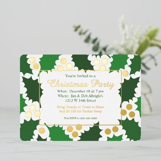 エレガントなジョリーホリーデイクリスマスパーティー 箔招待状 (立ち正面)