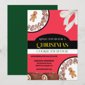 エレガントなジンジャーブレッドの赤いクリスマスコOKIE交換会 招待状 (正面/裏面)