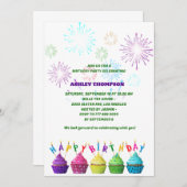 エレガントなスイートケーキの誕生日パーティー 招待状 (正面/裏面)