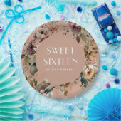 エレガントなスイート16パーティー | おしゃれなダスティピーチの花模様 ペーパープレート (パーティー)