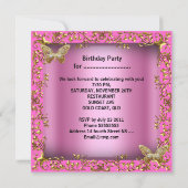 エレガントなスイート16 シックスティーン ピンク ゴールド バタフライ 招待状 (裏面)