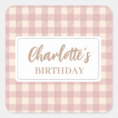 エレガントなスイート ライラックピンクのプレッピー ギンガム チェック スクエアシール (正面)