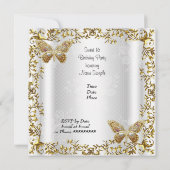 エレガントなスウィート16 16ホワイトゴールドバタフライ2 招待状 (裏面)