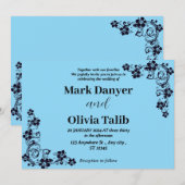 エレガントなスカイブルー結婚式招待状 - ロマンチック 招待状 (正面/裏面)