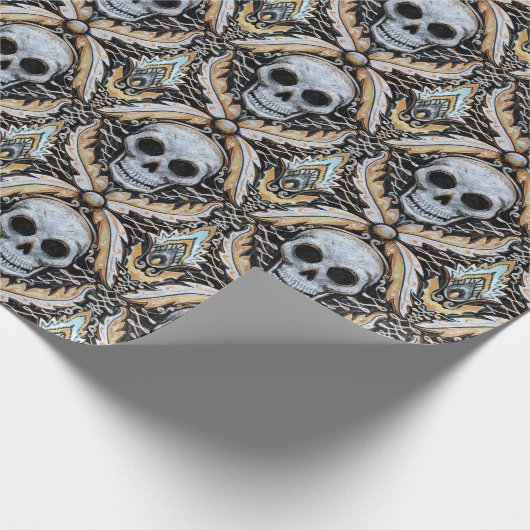 エレガントなスカルのダマスク織のハロウィンのギフト用包装紙 ラッピングペーパー (角)
