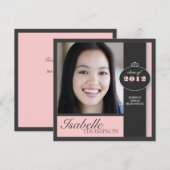 エレガントなスクエア ピンク モダンな卒業パーティー 招待状 (正面/裏面)