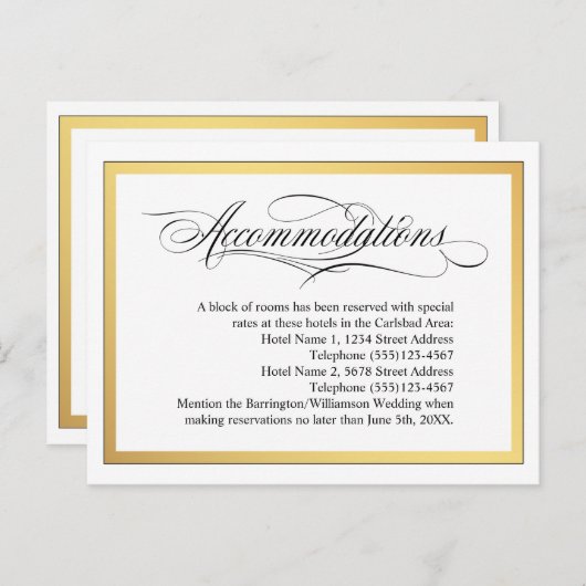 エレガントなスクリプトが添える結婚式の宿泊施設 案内ポストカード (正面/裏面)