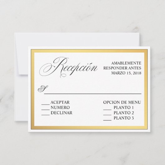 エレガントなスクリプトが華を添える ウェディングスペイン語 RSVP 招待状 (正面)