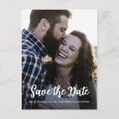 エレガントなスクリプトでセーブ・ザ・デートのエンゲージメント写真 案内ポストカード (正面)
