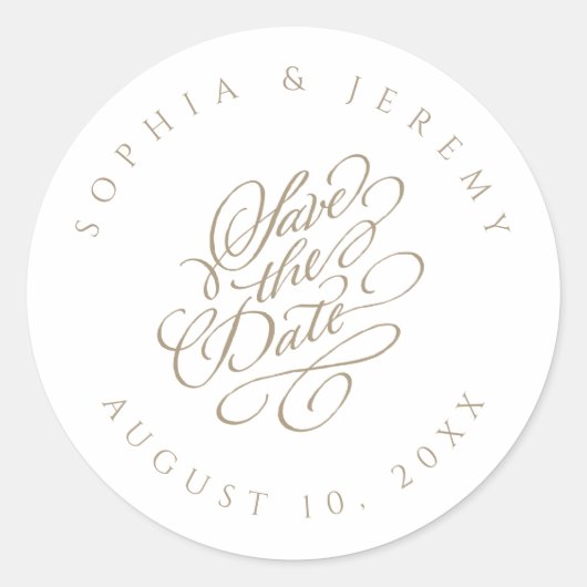 エレガントなスクリプトでセーブ・ザ・デート ウェディング ラウンドシール (正面)