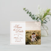 エレガントなスクリプトと写真の結婚式 Save The Date 箔招待状ポストカード (立ち正面)