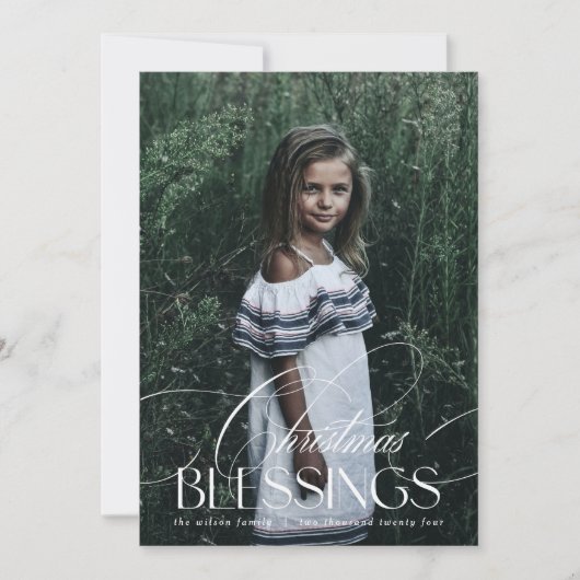 エレガントなスクリプトのクリスマス祝福 ホリデーカード 招待状 (正面)