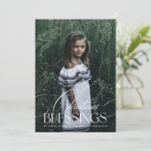 エレガントなスクリプトのクリスマス祝福 ホリデーカード 招待状 (スタンド正面)