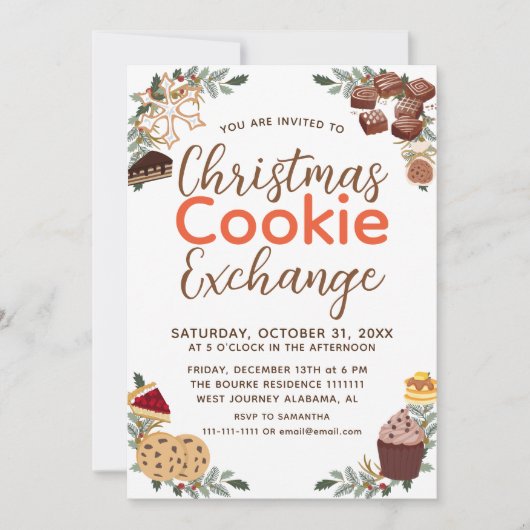 エレガントなスクリプトのクリスマス・クッキー交換パーティー 招待状 (正面)