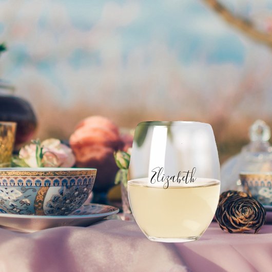エレガントなスクリプトの女性の名前 ステムなしワイングラス
