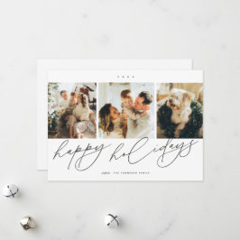 エレガントなスクリプトの最も幸せなホリデーシーズン3家族写真 シーズンカード