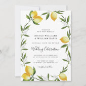 エレガントなスクリプトの水彩画のレモン ウェディング 招待状 (正面)