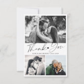 エレガントなスクリプトの記念日写真コラージュ サンキューカード (正面)