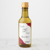 エレガントなスクリプトの赤いバラのウェディング ワインラベル (正面)