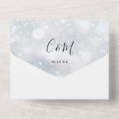 エレガントなスクリプトの雪の結晶　冬のウェディング オールインワン招待状 (裏面)