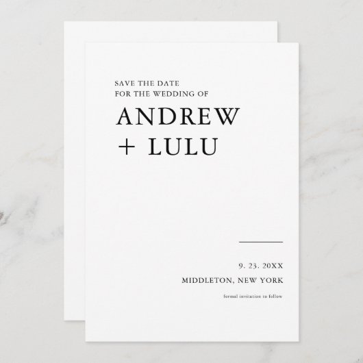 エレガントなスクリプトの「Save the Date」発表カード セーブザデート (正面/裏面)