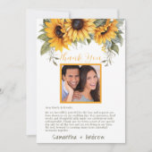 エレガントなスクリプトひまわりウェディングサンキューカード サンキューカード (正面)