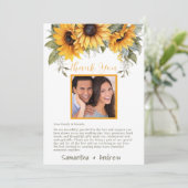 エレガントなスクリプトひまわりウェディングサンキューカード サンキューカード (スタンド正面)