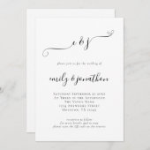 エレガントなスクリプトイニシャルQRコードウェディング 招待状 (正面/裏面)