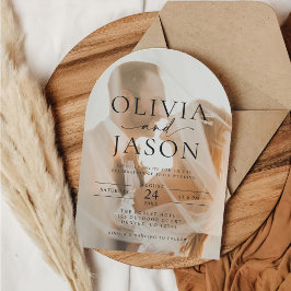 エレガントなスクリプトオーバーレイ アーチ写真 ウェディング 招待状