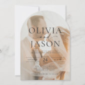 エレガントなスクリプトオーバーレイ アーチ写真 ウェディング 招待状 (正面)