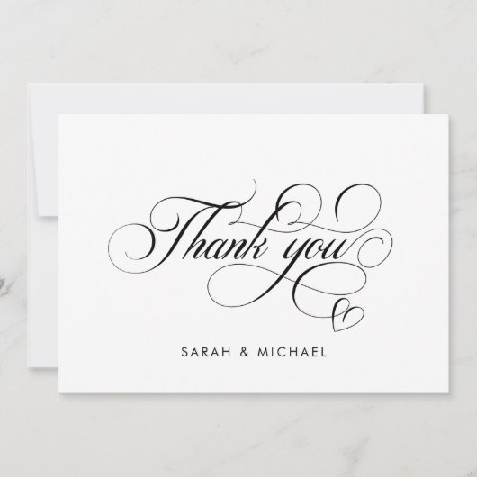 エレガントなスクリプトカリグラフィー現代の結婚式名前 サンキューカード (正面)