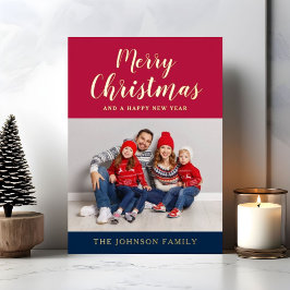 エレガントなスクリプトクリスマスフォトゴールド 箔シーズンカード