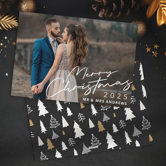 エレガントなスクリプトクリスマス結婚記念写真 シーズンカード