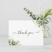 エレガントなスクリプトグリーンリーフ サンキューカード (スタンド正面)