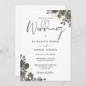 エレガントなスクリプトゴシックローズのウェディング 招待状 (正面/裏面)