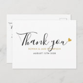 エレガントなスクリプトゴールドハート モダン サンクスカード ポストカード (正面/裏面)