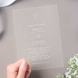 エレガントなスクリプトシンプルモノグラム現代のウェディング アクリル招待状