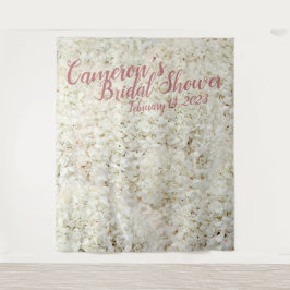 エレガントなスクリプトホワイトの花のブライダルシャワーの背景 タペストリー