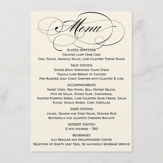 エレガントなスクリプトメニュー - ブラック/オフホワイト メニュー (正面)