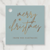 エレガントなスクリプトメリークリスマスゴールドスターライトタール フェイバータグ (正面)