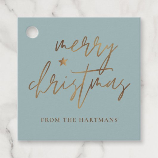 エレガントなスクリプトメリークリスマスゴールドスターライトタール フェイバータグ (正面)