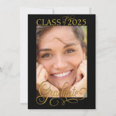 エレガントなスクリプト写真オーバーレイ卒業アナウンスメント 招待状 (正面)