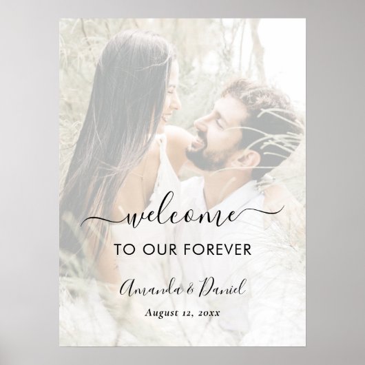 エレガントなスクリプト写真オーバーレイ結婚式ウェルカムサイン ポスター (正面)