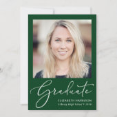 エレガントなスクリプト写真グリーン卒業 案内状 (正面)
